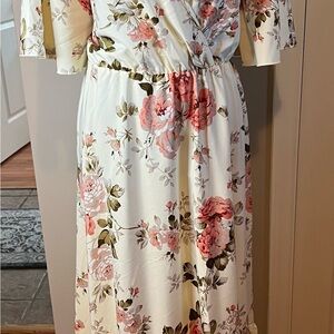 Floral Wrap Dress in Cream and Pink